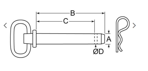 5/8" X 4-3/4" (4" EFFECTIVE LENGTH), HITCH PINS, STEEL, YELLOW ZINC W/ HAIRPIN COTTER